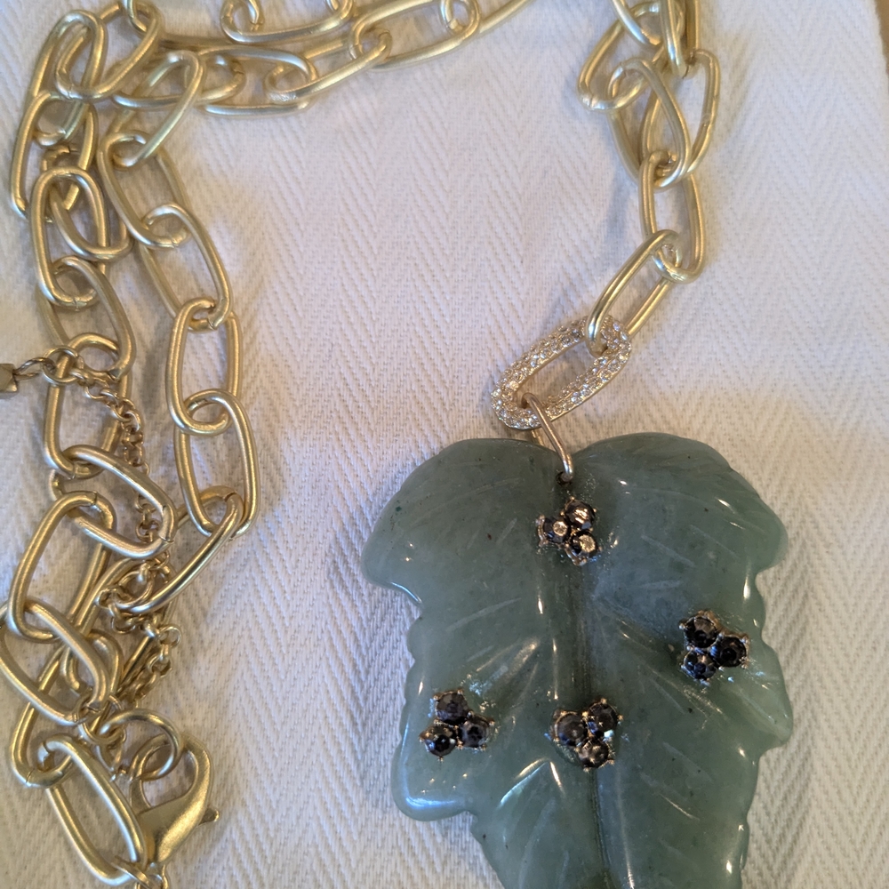 J. Crew Gold and Green Necklace with Floral Design